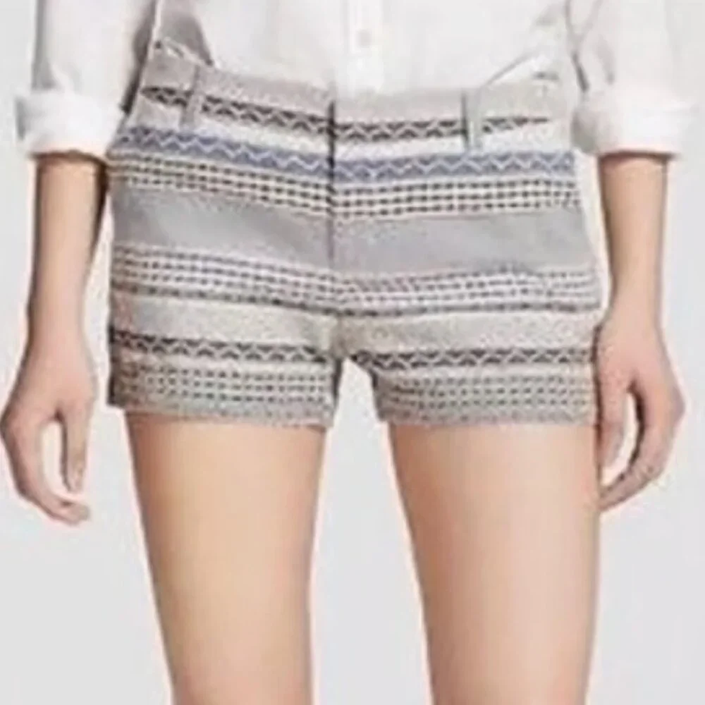 NEW NWT MERONA Aztec Stripe Chino Knit Shorts Cream Beige Tan Tribal Geometric 8